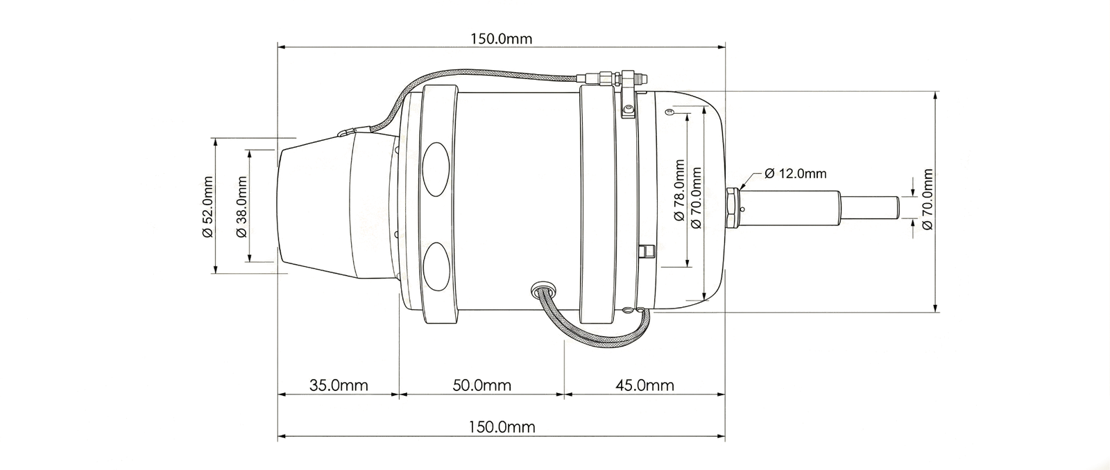 TJ-40 dimensioned drawing, 150 mm outer diameter